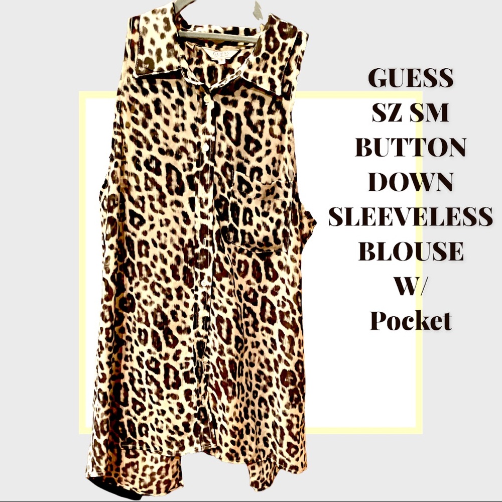 GUESS SZ SM SLEEVELESS BUTTON DOWN FRONT POCKET FLOWY TUNIC W/BACK SLIT & COLLAR - Picture 10 of 14